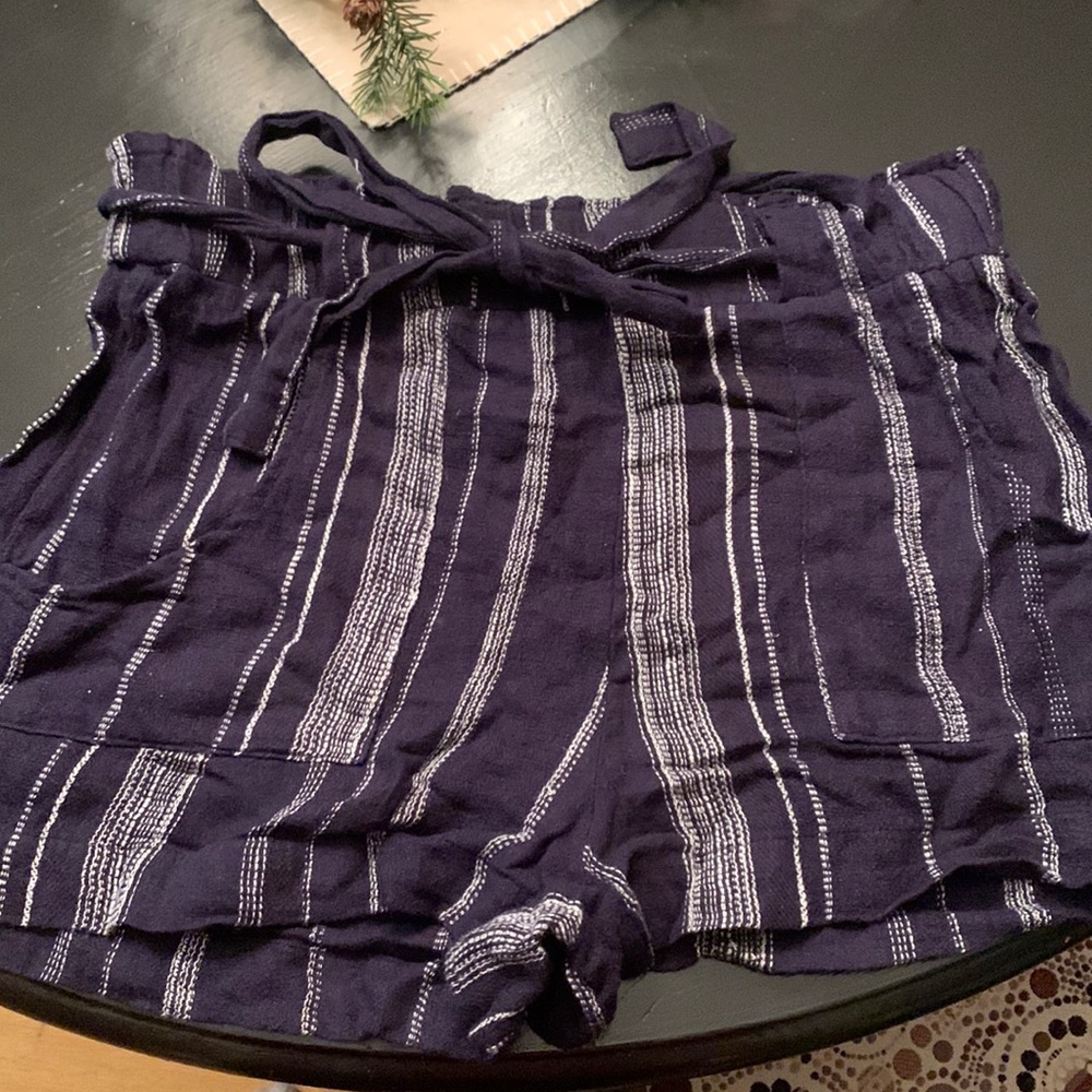 Blue & white striped shorts with tie